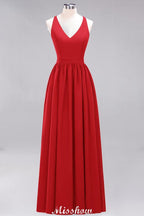Chiffon Lace A-line Bridesmaid Dresses | V-Neck Sleeveless Floor Length Maid of the Honor Dresses