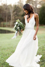 NumberSea - Chiffon Straps A Line With Beads Wedding Dresses