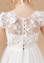 NumberSea - Chiffon Tulle Floor - length Ivory First Communion Dress
