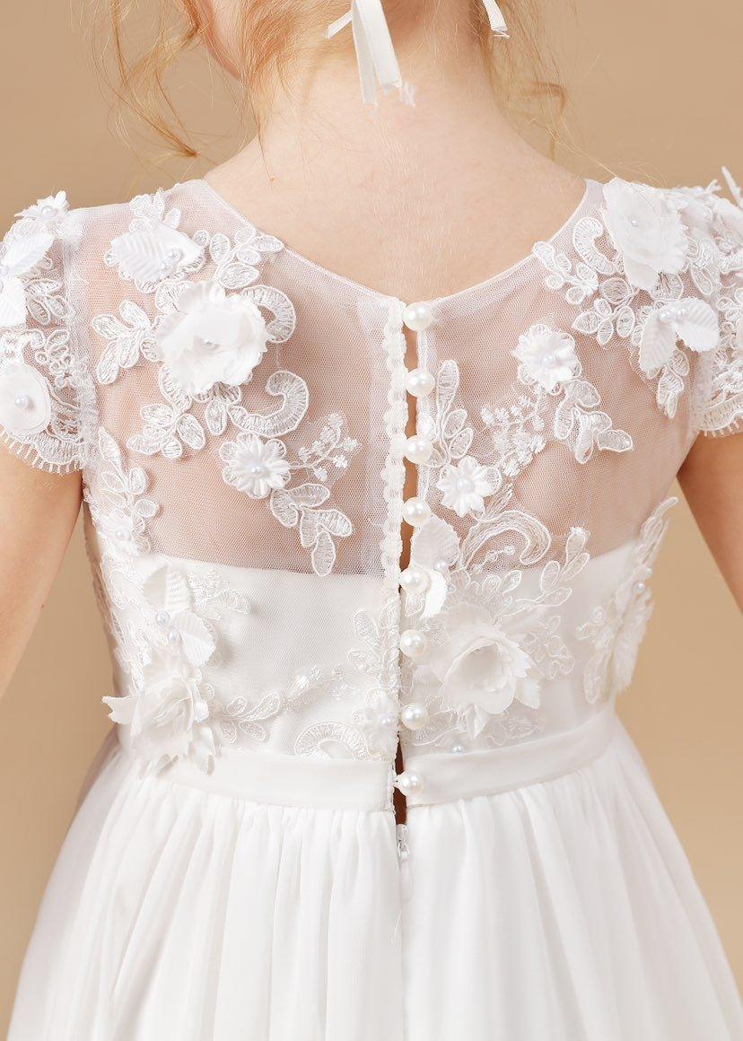 NumberSea - Chiffon Tulle Floor - length Ivory First Communion Dress