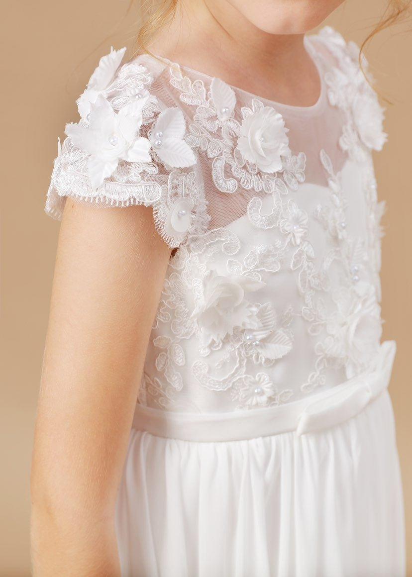NumberSea - Chiffon Tulle Floor - length Ivory First Communion Dress