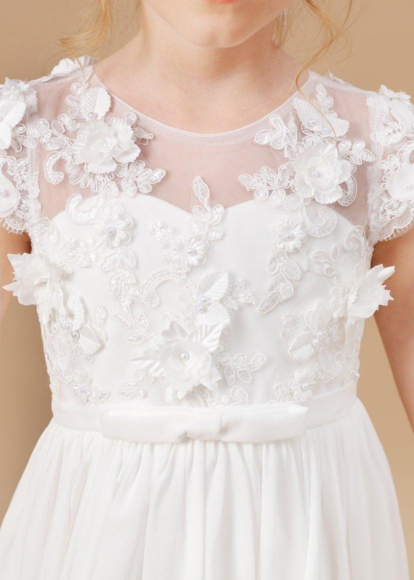 NumberSea - Chiffon Tulle Floor - length Ivory First Communion Dress