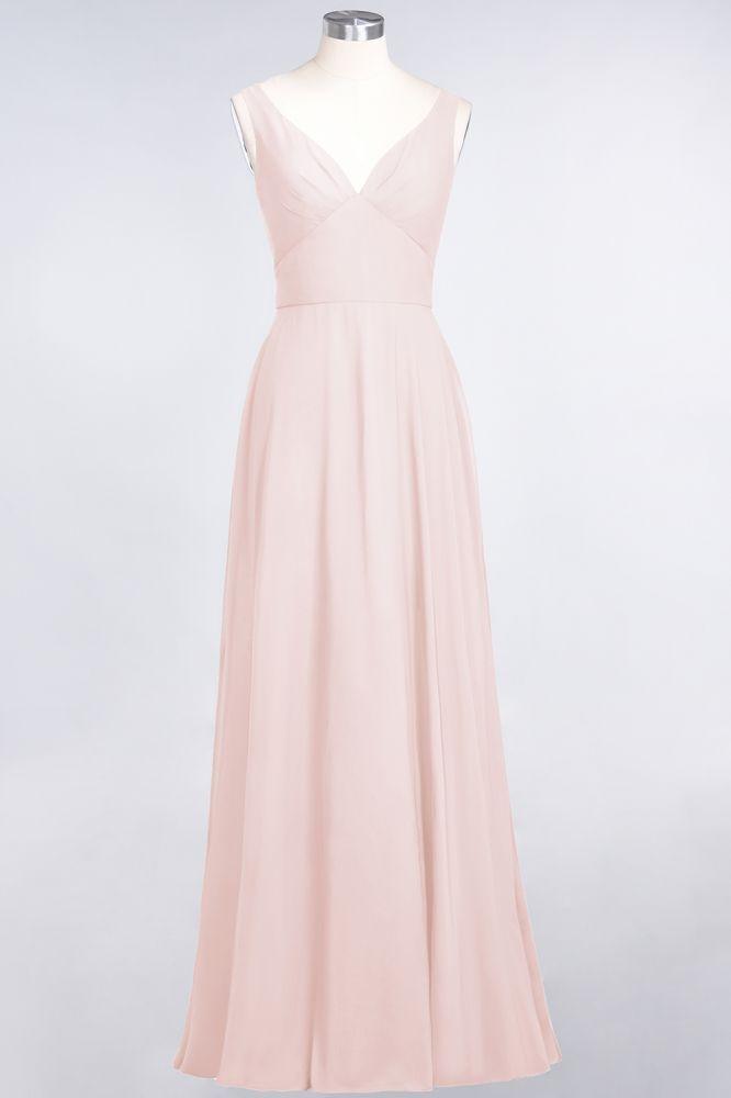 Chiffon V-Neck Straps Sleeveless Ruffles Floor-Length Bridesmaid Dress with Open Back