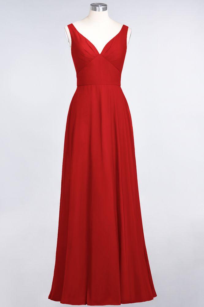 Chiffon V-Neck Straps Sleeveless Ruffles Floor-Length Bridesmaid Dress with Open Back