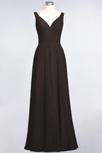 Chiffon V-Neck Straps Sleeveless Ruffles Floor-Length Bridesmaid Dress with Open Back