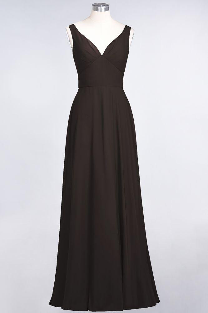 Chiffon V-Neck Straps Sleeveless Ruffles Floor-Length Bridesmaid Dress with Open Back