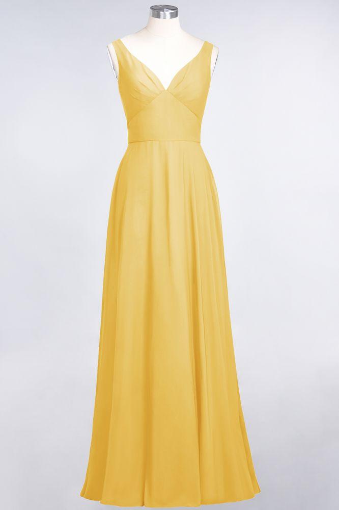 Chiffon V-Neck Straps Sleeveless Ruffles Floor-Length Bridesmaid Dress with Open Back