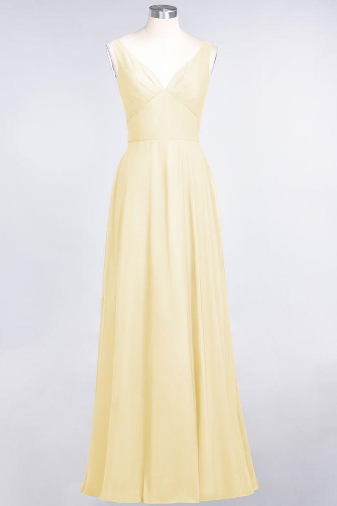 Chiffon V-Neck Straps Sleeveless Ruffles Floor-Length Bridesmaid Dress with Open Back