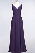 Chiffon V-Neck Straps Sleeveless Ruffles Floor-Length Bridesmaid Dress with Open Back