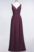Chiffon V-Neck Straps Sleeveless Ruffles Floor-Length Bridesmaid Dress with Open Back