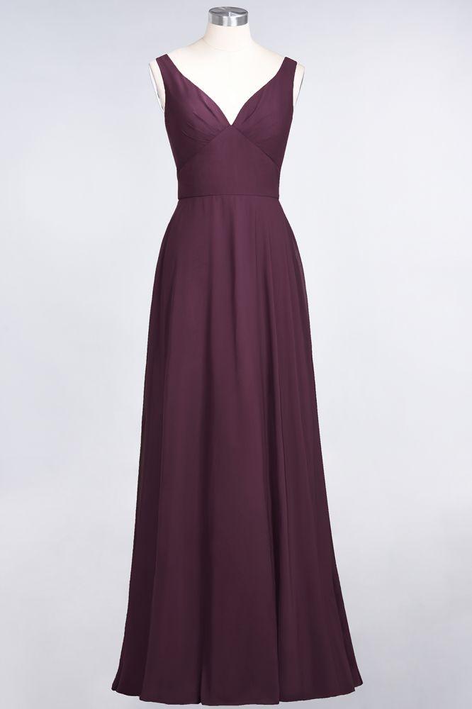 Chiffon V-Neck Straps Sleeveless Ruffles Floor-Length Bridesmaid Dress with Open Back
