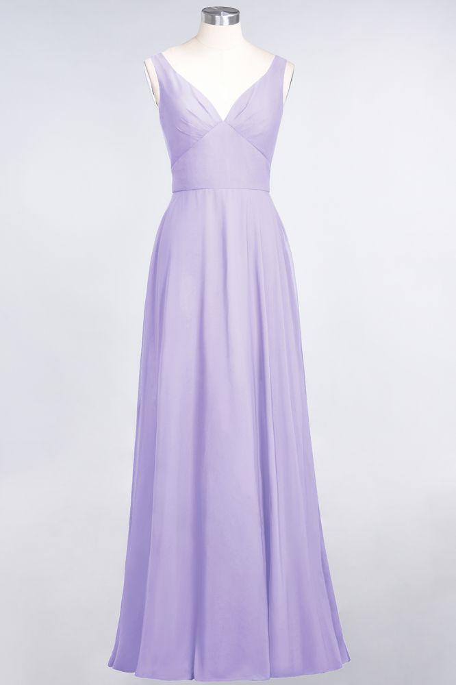 Chiffon V-Neck Straps Sleeveless Ruffles Floor-Length Bridesmaid Dress with Open Back