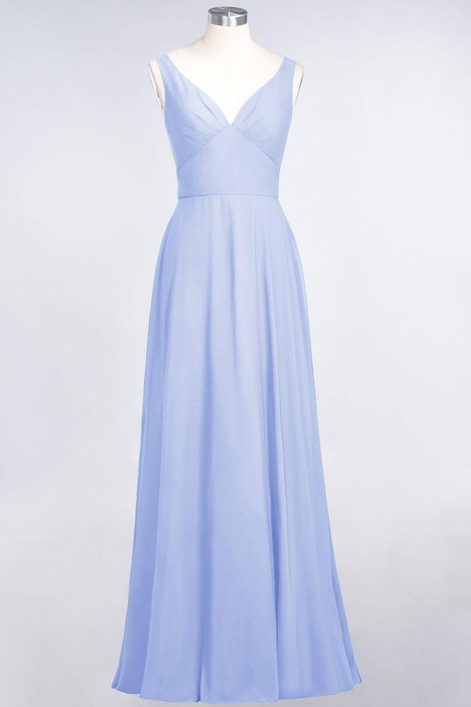 Chiffon V-Neck Straps Sleeveless Ruffles Floor-Length Bridesmaid Dress with Open Back