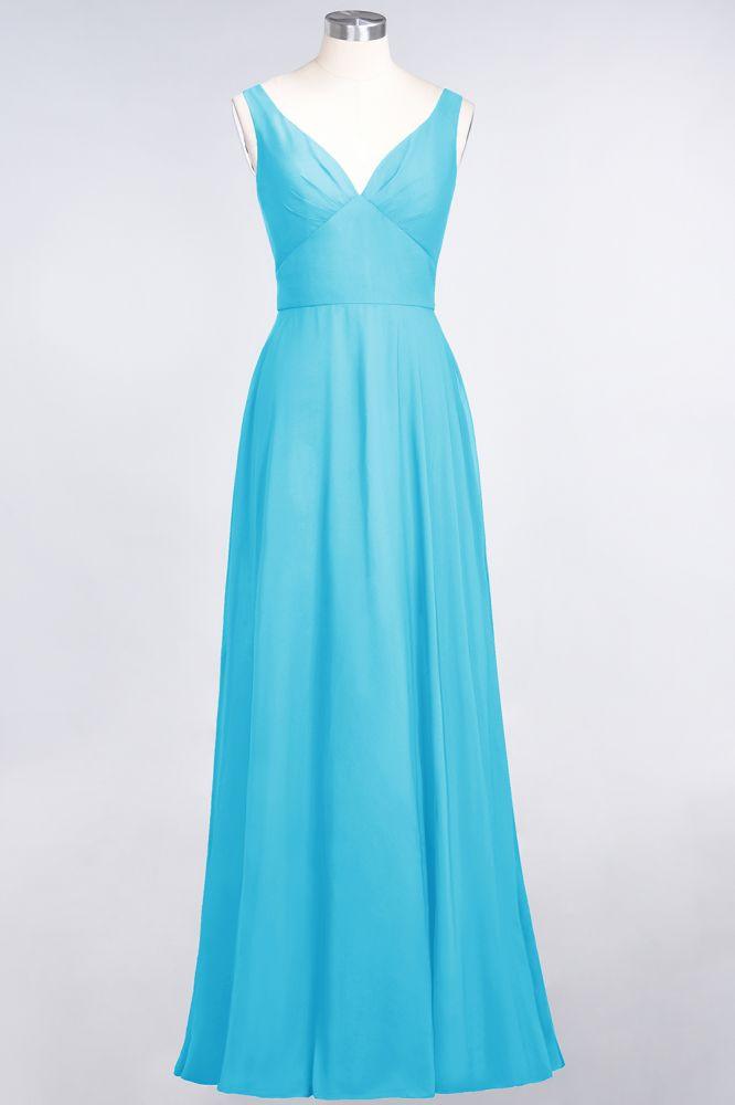 Chiffon V-Neck Straps Sleeveless Ruffles Floor-Length Bridesmaid Dress with Open Back