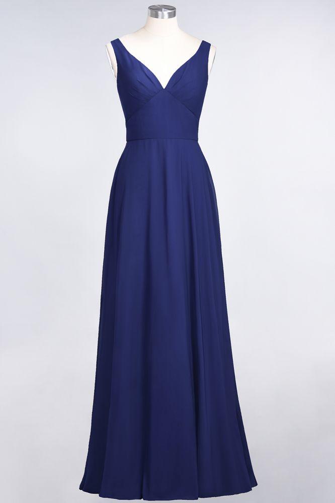 Chiffon V-Neck Straps Sleeveless Ruffles Floor-Length Bridesmaid Dress with Open Back