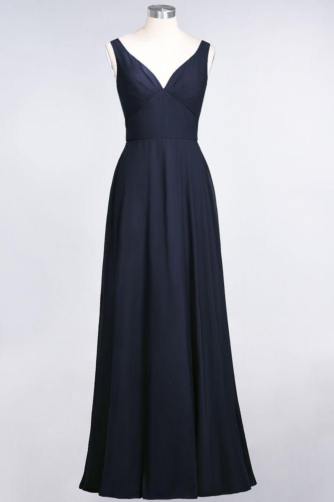 Chiffon V-Neck Straps Sleeveless Ruffles Floor-Length Bridesmaid Dress with Open Back