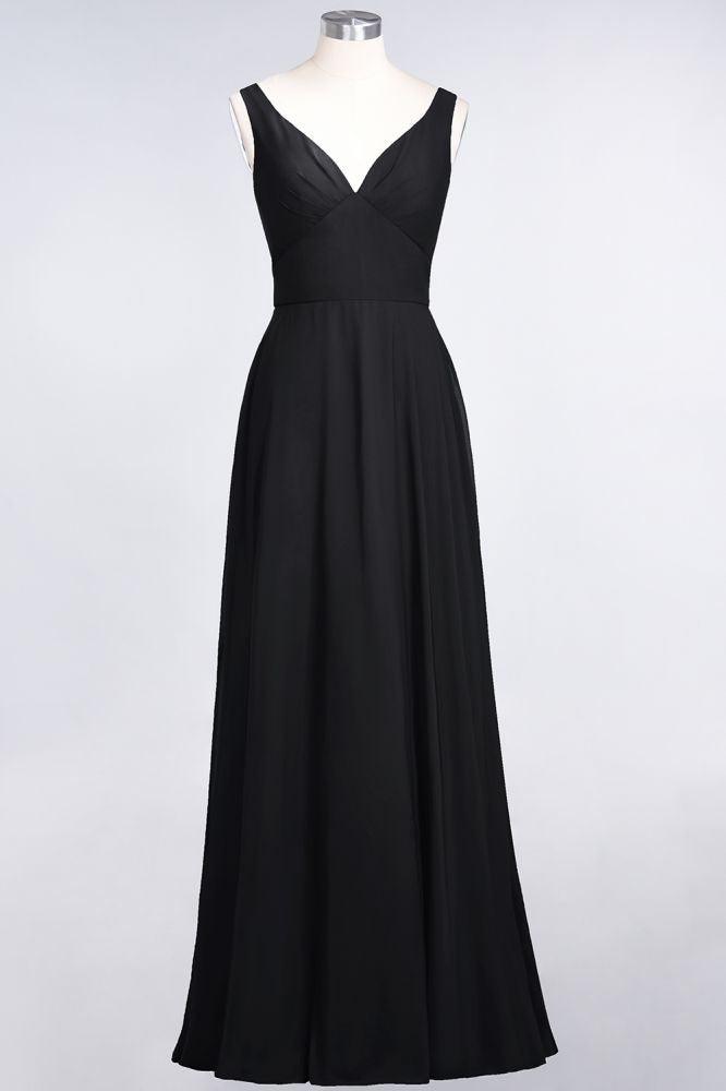 Chiffon V-Neck Straps Sleeveless Ruffles Floor-Length Bridesmaid Dress with Open Back