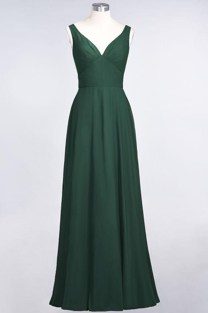 Chiffon V-Neck Straps Sleeveless Ruffles Floor-Length Bridesmaid Dress with Open Back