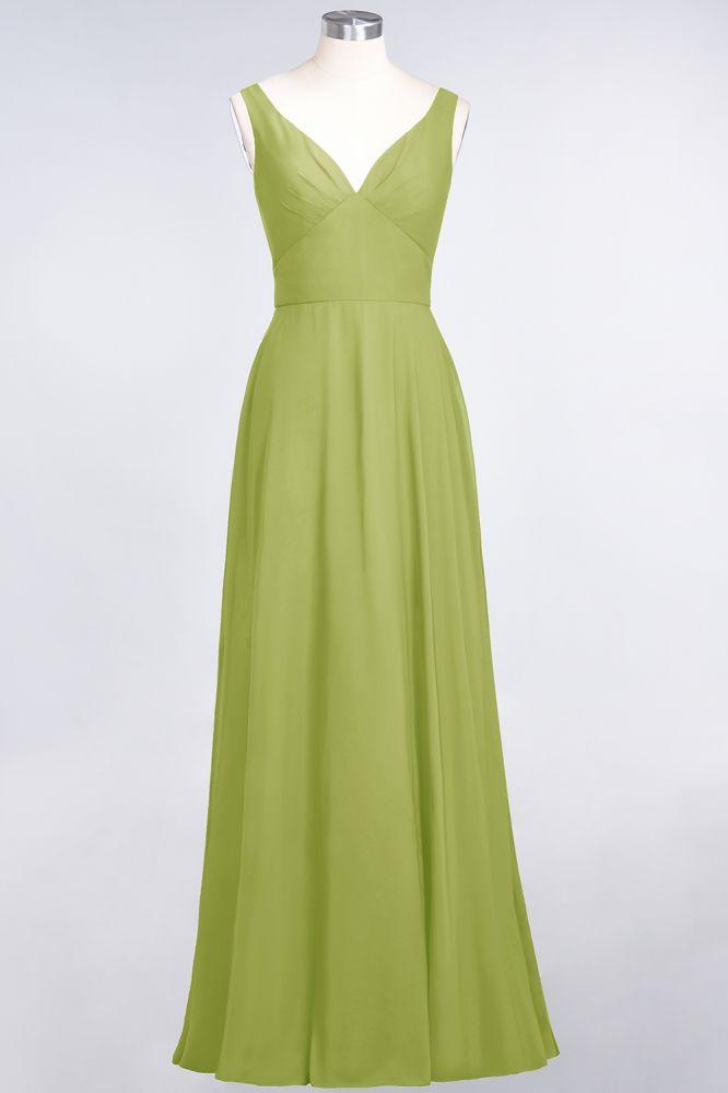 Chiffon V-Neck Straps Sleeveless Ruffles Floor-Length Bridesmaid Dress with Open Back