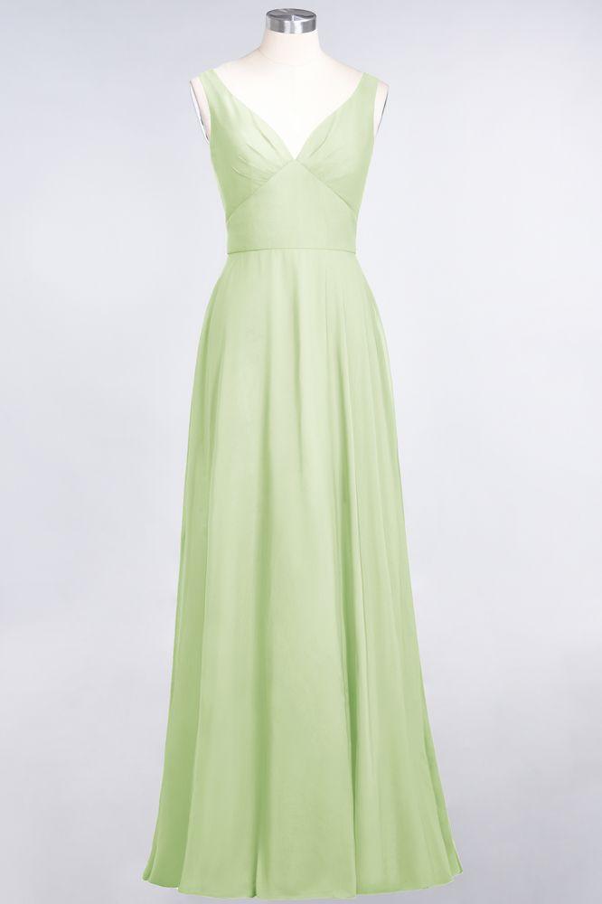 Chiffon V-Neck Straps Sleeveless Ruffles Floor-Length Bridesmaid Dress with Open Back