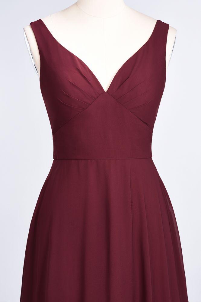 Chiffon V-Neck Straps Sleeveless Ruffles Floor-Length Bridesmaid Dress with Open Back