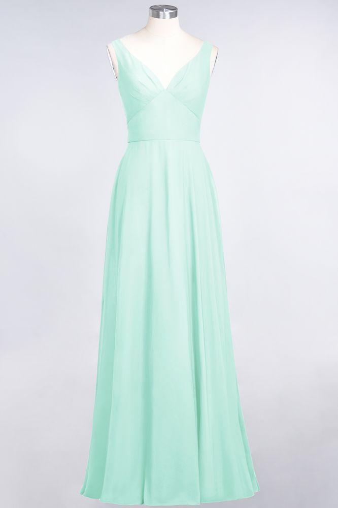 Chiffon V-Neck Straps Sleeveless Ruffles Floor-Length Bridesmaid Dress with Open Back