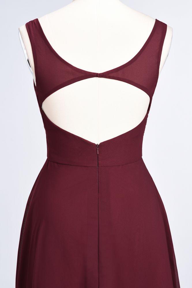 Chiffon V-Neck Straps Sleeveless Ruffles Floor-Length Bridesmaid Dress with Open Back