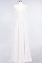 Chiffon V-Neck Straps Sleeveless Ruffles Floor-Length Bridesmaid Dress with Open Back