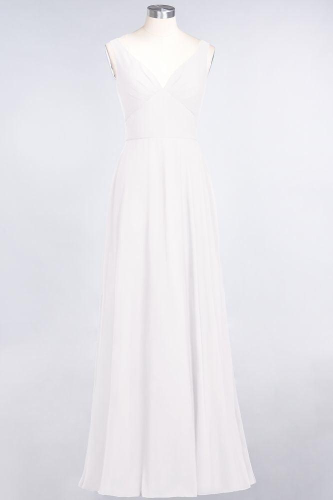Chiffon V-Neck Straps Sleeveless Ruffles Floor-Length Bridesmaid Dress with Open Back