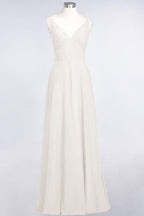 Chiffon V-Neck Straps Sleeveless Ruffles Floor-Length Bridesmaid Dress with Open Back