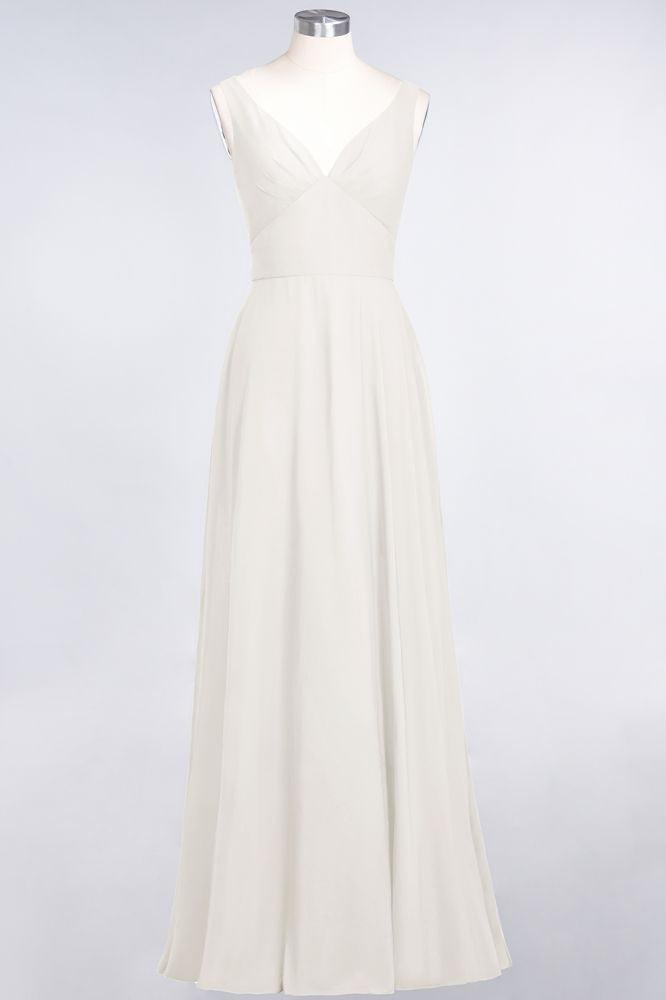 Chiffon V-Neck Straps Sleeveless Ruffles Floor-Length Bridesmaid Dress with Open Back