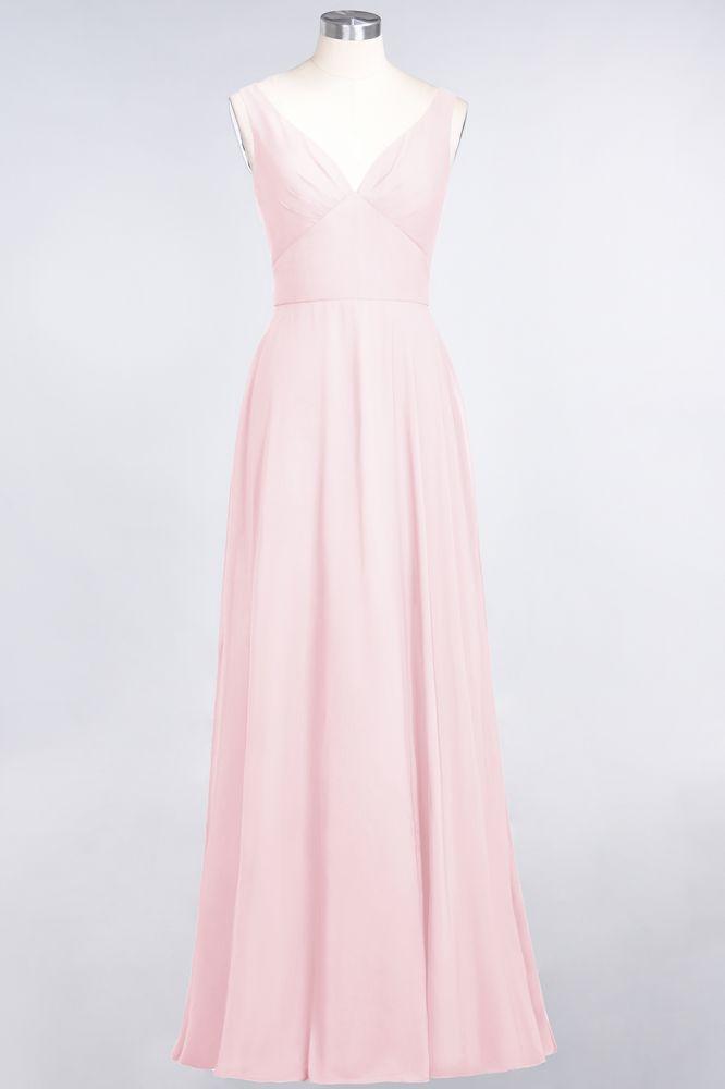 Chiffon V-Neck Straps Sleeveless Ruffles Floor-Length Bridesmaid Dress with Open Back
