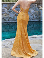 Vestidos de fiesta de sirena/trompeta, brillantes y con brillo, formales, para invitados de boda, con cola larga/cortada, sin mangas, escote corazón, lentejuelas, espalda descubierta y abertura con lentejuelas.