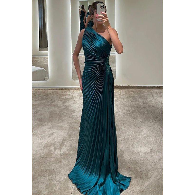 NumberSea - Classic Timeless One shoulder Sleeveless Ruched Formal Prom Dress