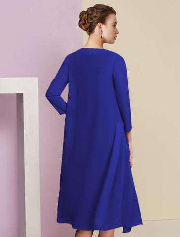 Vestido de dos piezas tipo tubo para madre de la novia, vestido formal para invitada de boda, estilo vintage, elegante, con escote en V, largo hasta la rodilla, de gasa, con encaje, manga media, con apliques