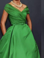 NumberSea - Cocktail Dress Wedding Guest Summer Ankle Length Sleeveless Off Shoulder Fall Wedding Guest Satin with Ruched Dress