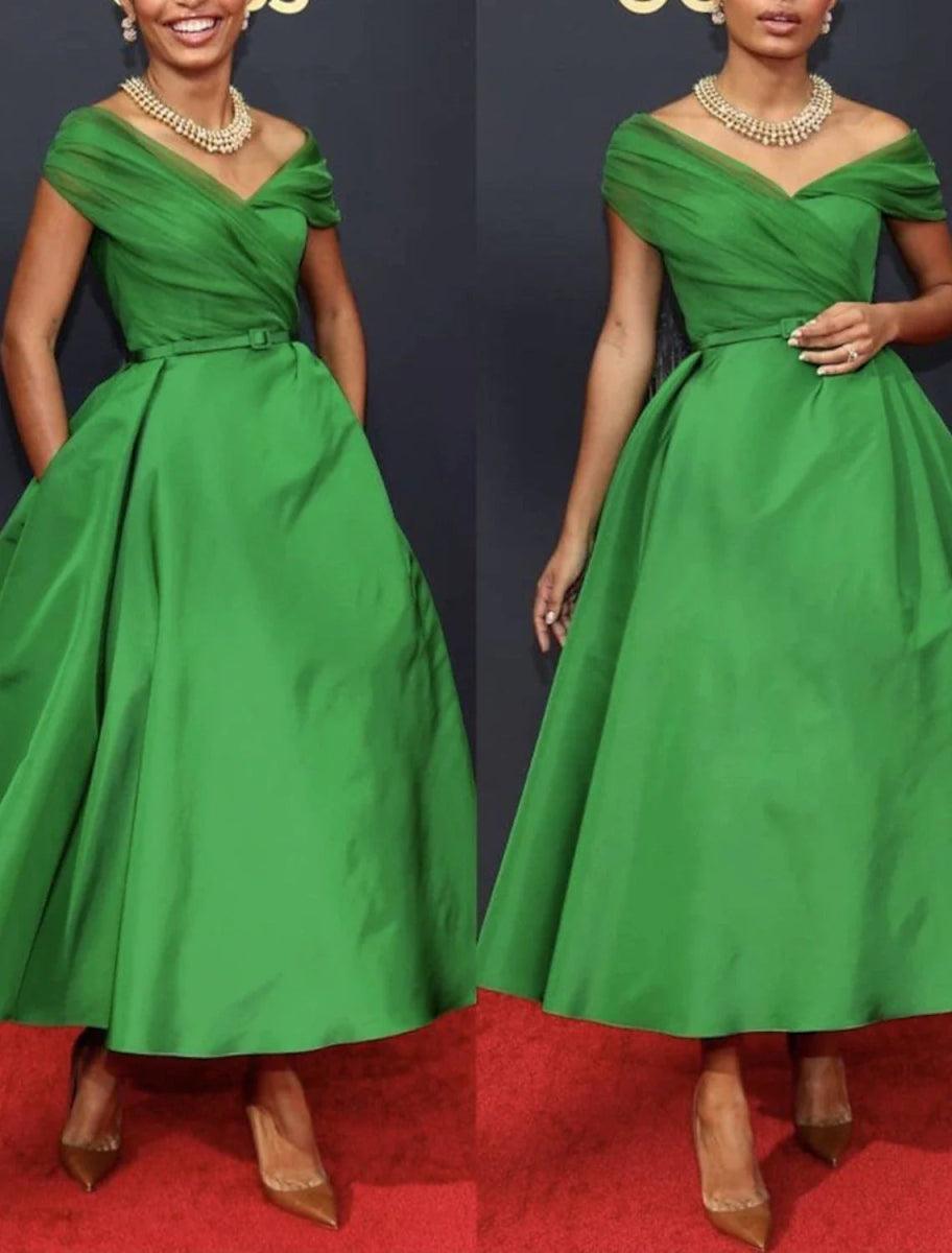 NumberSea - Cocktail Dress Wedding Guest Summer Ankle Length Sleeveless Off Shoulder Fall Wedding Guest Satin with Ruched Dress