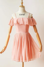 Cold Sleeves Short Prom Dress Blue Chiffon Homecoming Dress