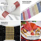 10 Pack Diamond Rhinestone Napkin Rings Champagne - Velcro Brooch Buckle for Chair Sashes