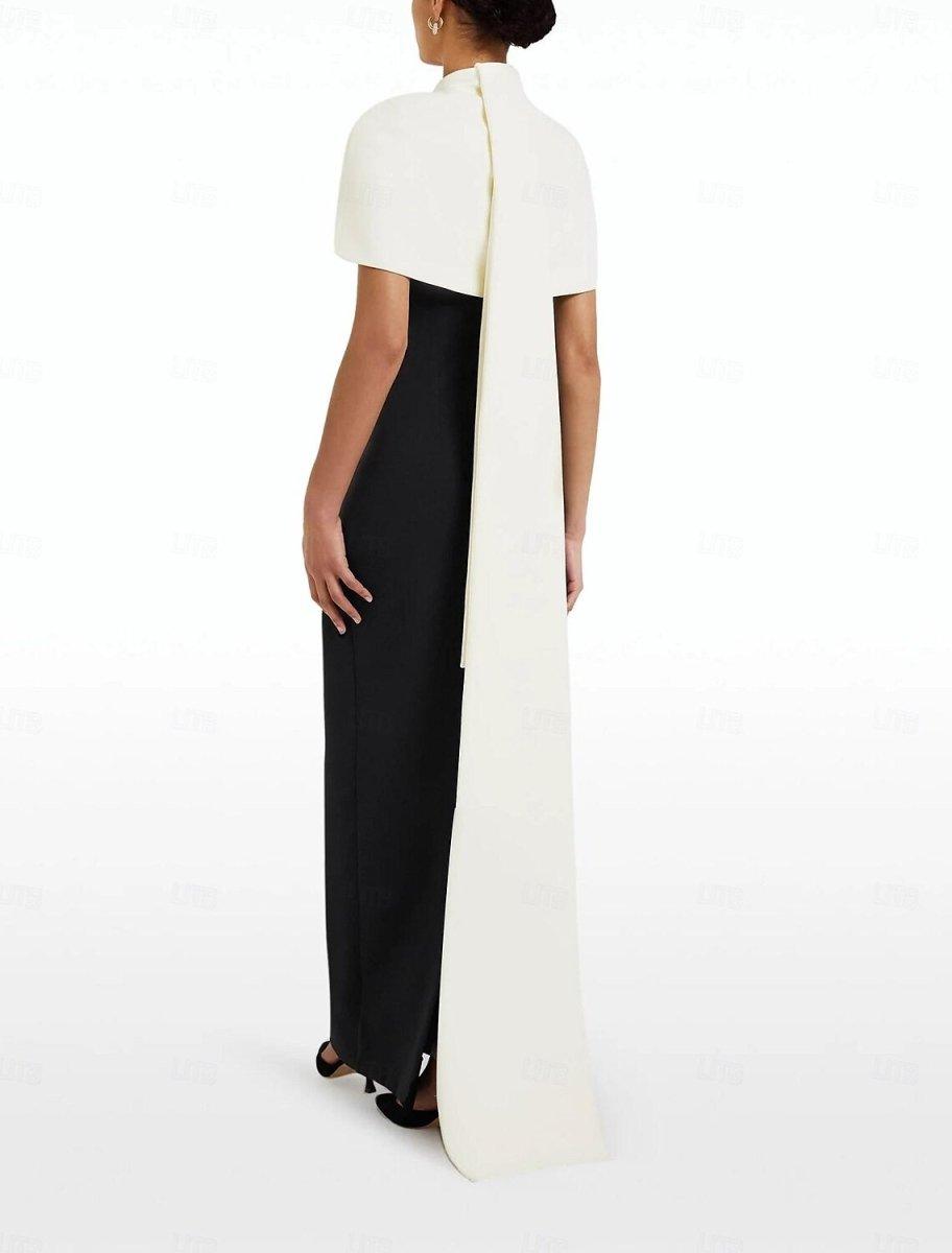 NumberSea - Column Formal Sweep Train Sleeveless Jewel Neck Stretch Crepe with Bow(s) Evening Gown Elegant Dress