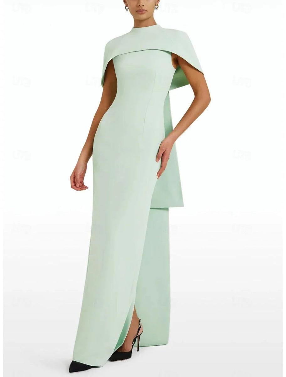 NumberSea - Column Formal Sweep Train Sleeveless Jewel Neck Stretch Crepe with Bow(s) Evening Gown Elegant Dress