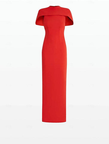 NumberSea - Column Formal Sweep Train Sleeveless Jewel Neck Stretch Crepe with Bow(s) Evening Gown Elegant Dress