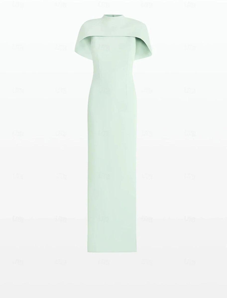 NumberSea - Column Formal Sweep Train Sleeveless Jewel Neck Stretch Crepe with Bow(s) Evening Gown Elegant Dress