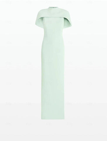 NumberSea - Column Formal Sweep Train Sleeveless Jewel Neck Stretch Crepe with Bow(s) Evening Gown Elegant Dress