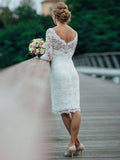 NumberSea - Column Lace Long Sleeves Knee - Length Wedding Dresses