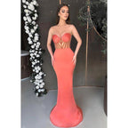 NumberSea - Couture & Ornate Off - Shoulder Sleeveless Sheath Rhinestone Prom Dress