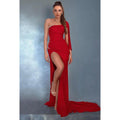 NumberSea - Couture & Ornate One Shoulder High Side Slit Sheath Formal Party Prom Dress With Rhinestones