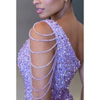NumberSea - Couture & Ornate One Shoulder Sleeveless Slit Sequins Evening Party Prom Dress