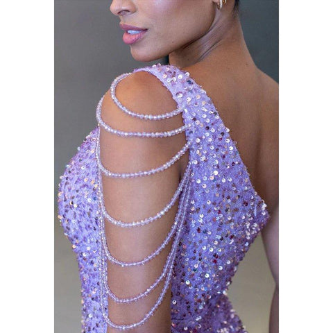 NumberSea - Couture & Ornate One Shoulder Sleeveless Slit Sequins Evening Party Prom Dress