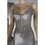 NumberSea - Couture & Ornate Spaghetti Straps V neck Mermaid Sequins Evening Party Prom Dress